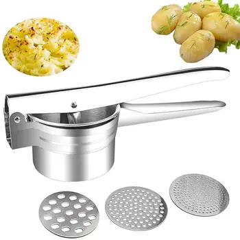 

Stainless Steel Kitchen Practical Potato Masher Portable Potato Puree Tool With 3PCS Replaceable Negatives