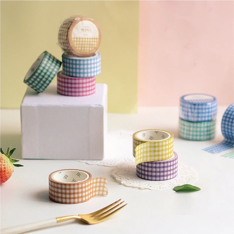 

Decorative Stickers Scrapbooking Journal Grid Patterm Pure Color Japanese Washi Tape Set Masking Tape Girl Stationery JD054