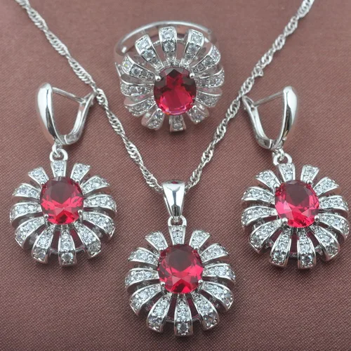 925 пробы, серебряные свадебные ювелирные изделия, натуральный кристалл, циркон, ювелирные наборы для женщин, лидер продаж TZ090 - Окраска металла: Rose Red