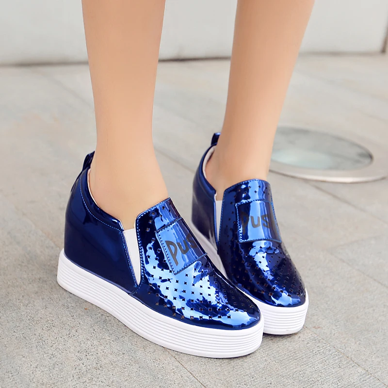 

2016 Spring Summer Style Women Shoes pu Patent Leather Shoes Woman Flat Platform Creepers Hollow Out Shoes For Women