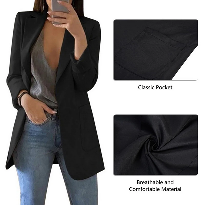 LASPERAL Spring Women Blazer Fashion Solid Long Sleeve Cardigan Jacket Suit Vintage Turn-down Collar Outwear Ladies Blazer Top