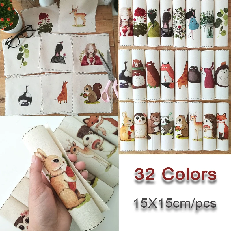 Cotton fabric patchwork linen cotton fabric printed canvas DIY sewing fabric cartoon pattern doll fabrics 15*15cm/piece T9865