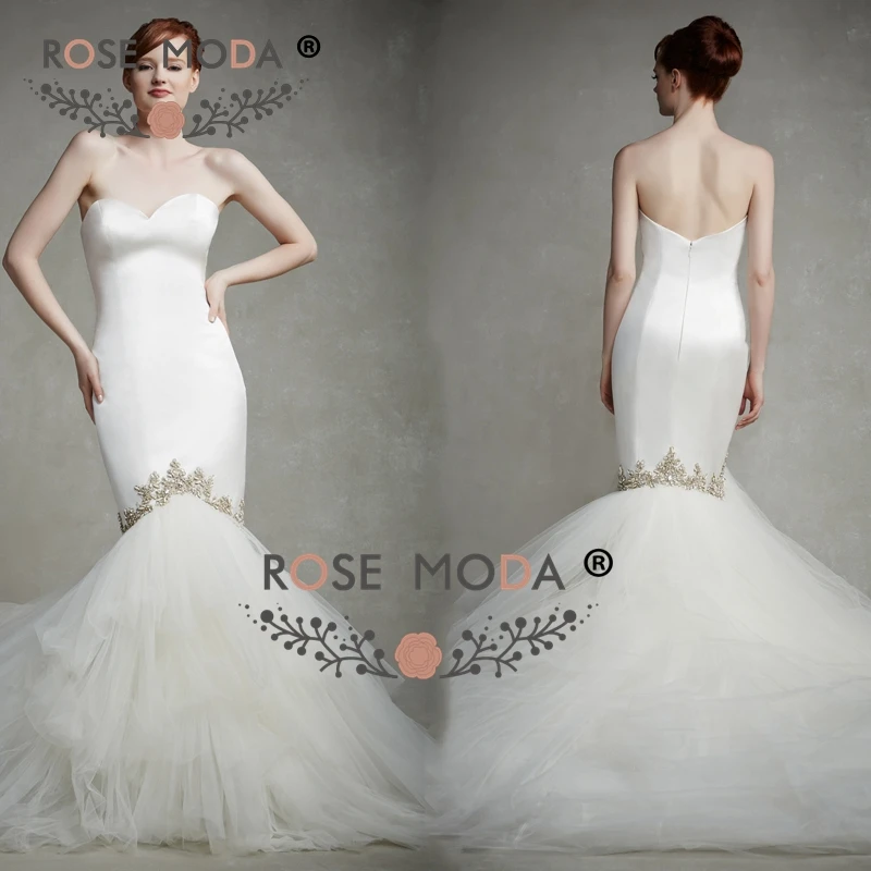 Роза Мода Русалка без бретелек свадебное платье с кристаллами