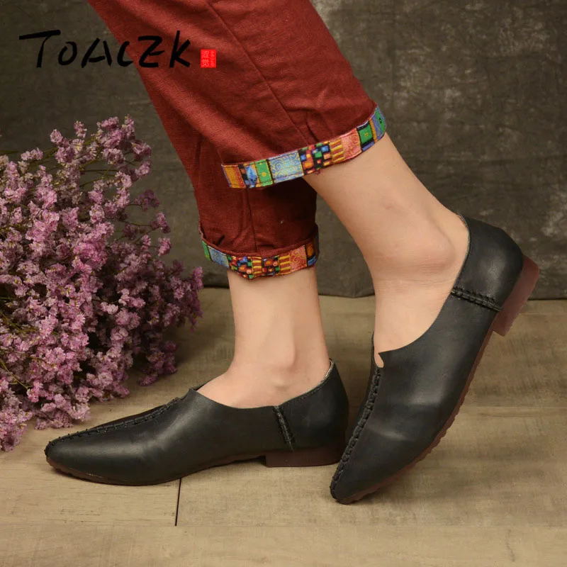 

Retro leather shallow toe shoes low heel flats casual shoes handmade women's shoes