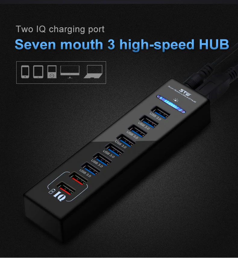 CE RoHS Certificate USB Charging Hub 7 Port USB 3.0 Hub With Power Supply