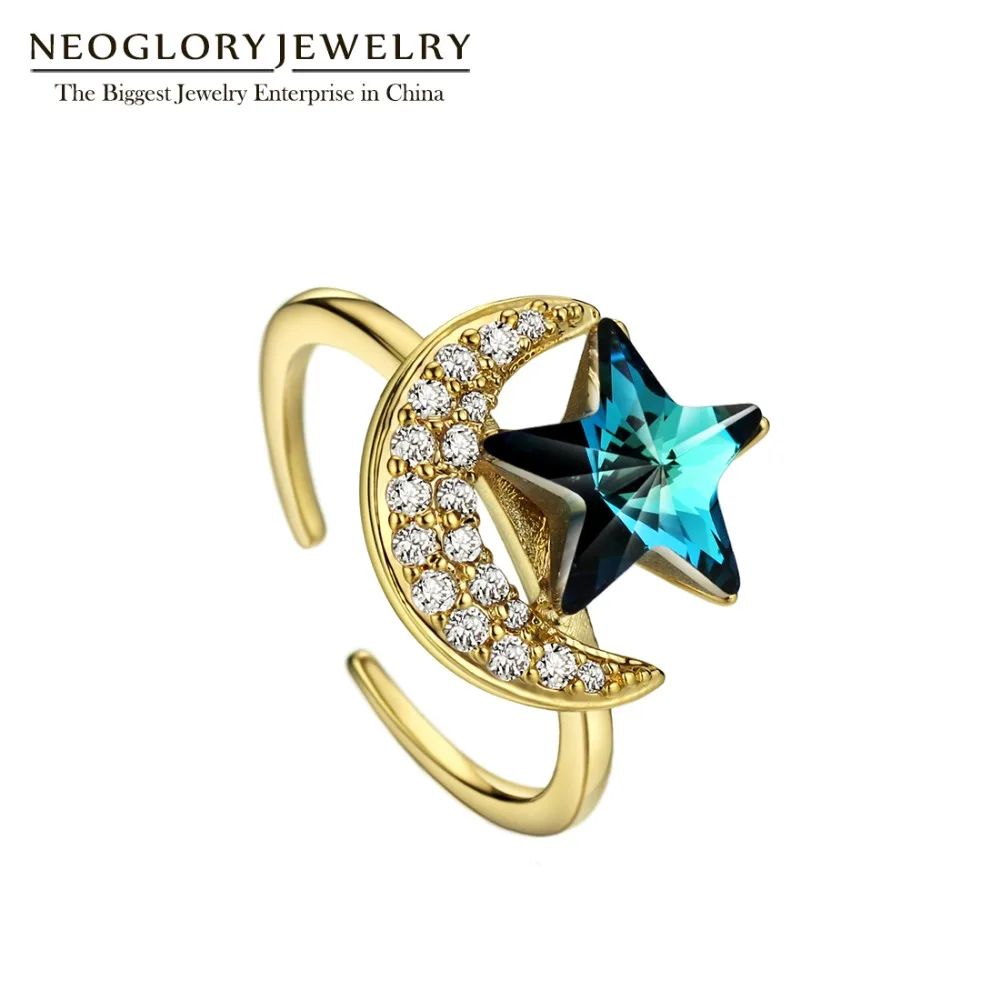 

Neoglory Adjustable Rhinestone Blue Stars Vintage Wedding Engagement Rings For Women Romantic Gifts Jewelry 2018