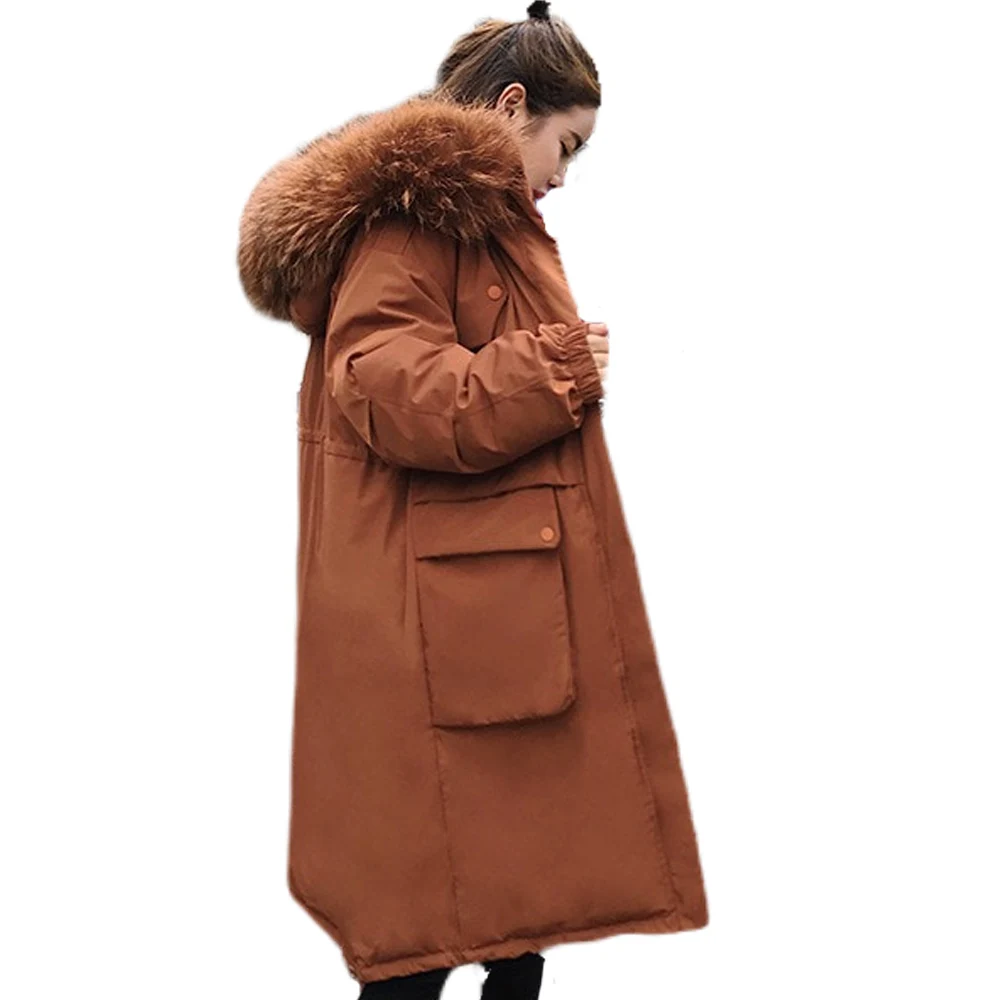 Big collar fur down parka women jacket pocket female thickening coat winter coat women down parka goose 8809