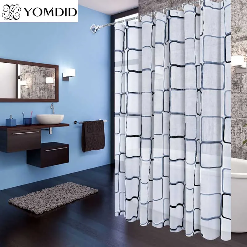

Bathroom Shower Curtains 100% Polyester Fiber Waterproof Bath Curtain Modern Geometric Plaid Pattern Home Decoration Curtains