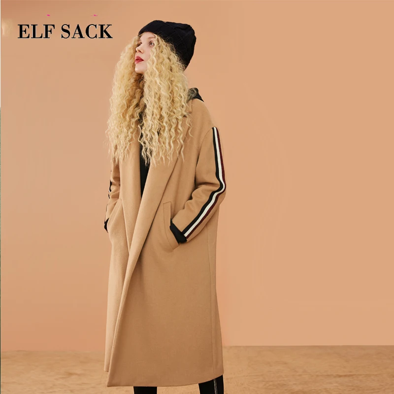Женское шерстяное пальто ELFSACK Осеннее однотонное из 31.7% шерсти с отложным