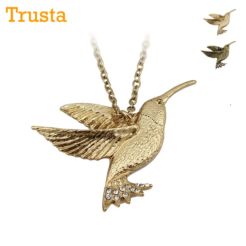 

Trusta Fashion Jewelry Gold/Bronze 3D Hummingbird Pendant 24" Chain Necklace ERM ED32 Free Shipping