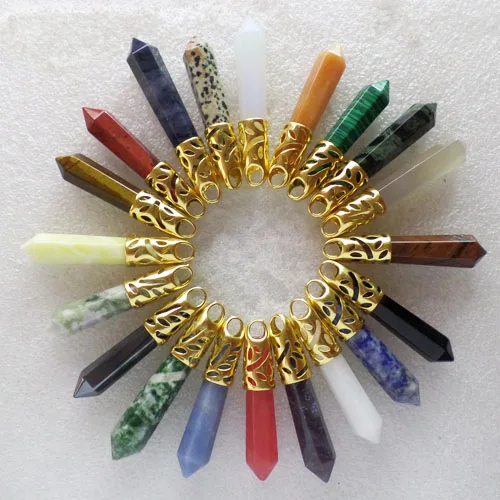 

(20 pieces/lot) Wholesale Natural Wire Wrap Mixed Stone Pendulum Pendant Bead 58x10mm Free Shipping Fashion Jewelry ZJ2405
