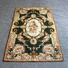 Вышивка корт шерстяной ковер вышитый ковер гобелен цветы и растения Европейская сельская местность ковер черно-зеленый ковер