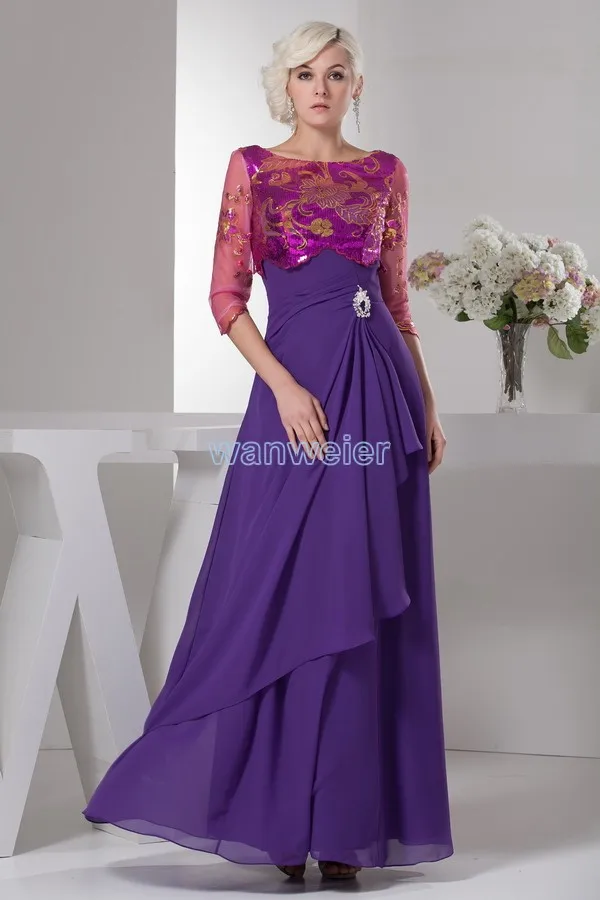 

free shipping new style 2016 brides made dress brides maid dresses three quarter chiffon Mother of the Bride Dresses and jacket