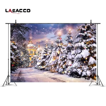 

Laeacco New Year Home Decoration Christmas Tree Castle Snowflake Scene Photography Backdrops Vinyl Backgrounds For Photo Studio