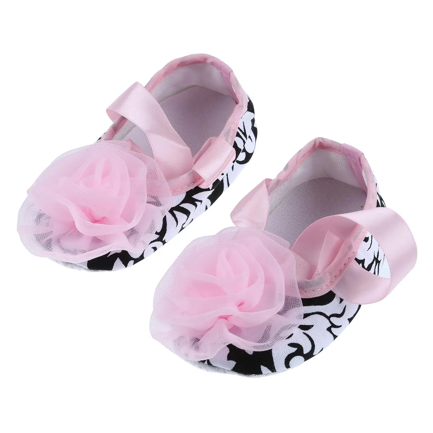 Обувь для маленьких девочек на мягкой нескользящей подошве с розовой шелковой лентой (для 13 размеров)