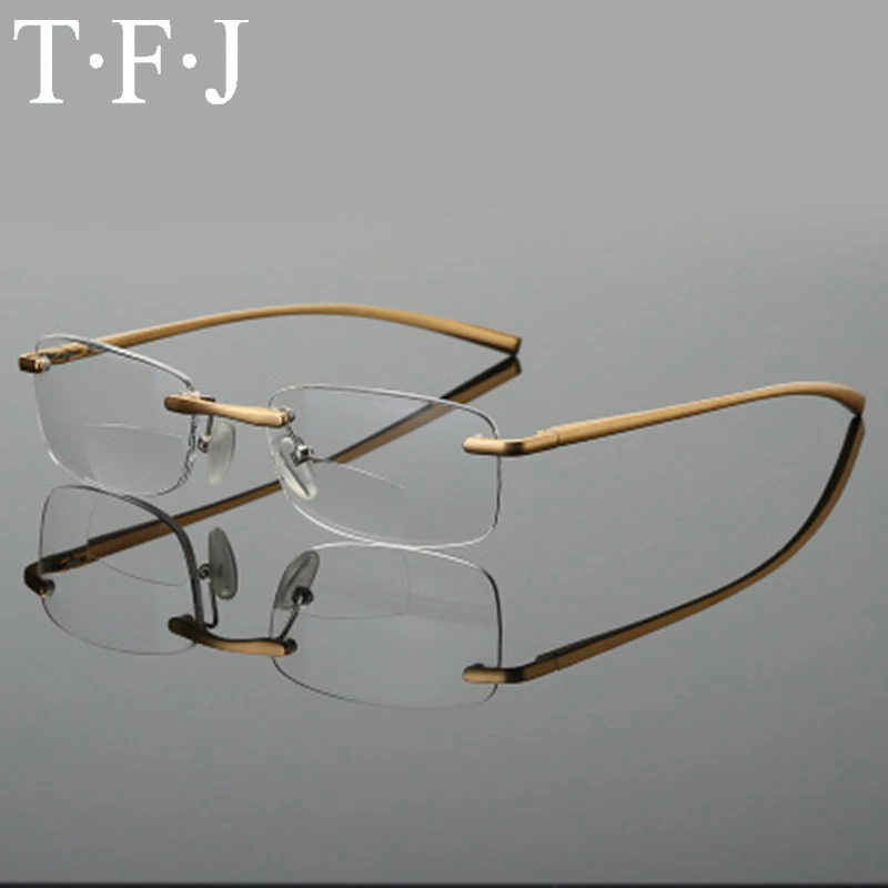 

Hyperopia Presbyopia Golden Titanium Rimless Reading Glass Men progressive bifocal glasses Frames Reading Glasses Oculos Leitura
