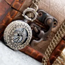 Винтаж древний прозу гравировкой колеса моды кварца Бронзовый выдалбливают стимпанк Цепочки и ожерелья карманные часы