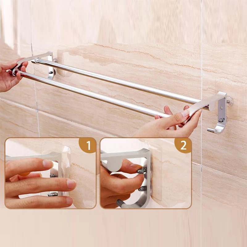 Shuang Qing Серебряный двойной держатель для полотенец для ванной кухни настенный держатель для полотенец полированный держатель для полотенец двойной держатель 5095