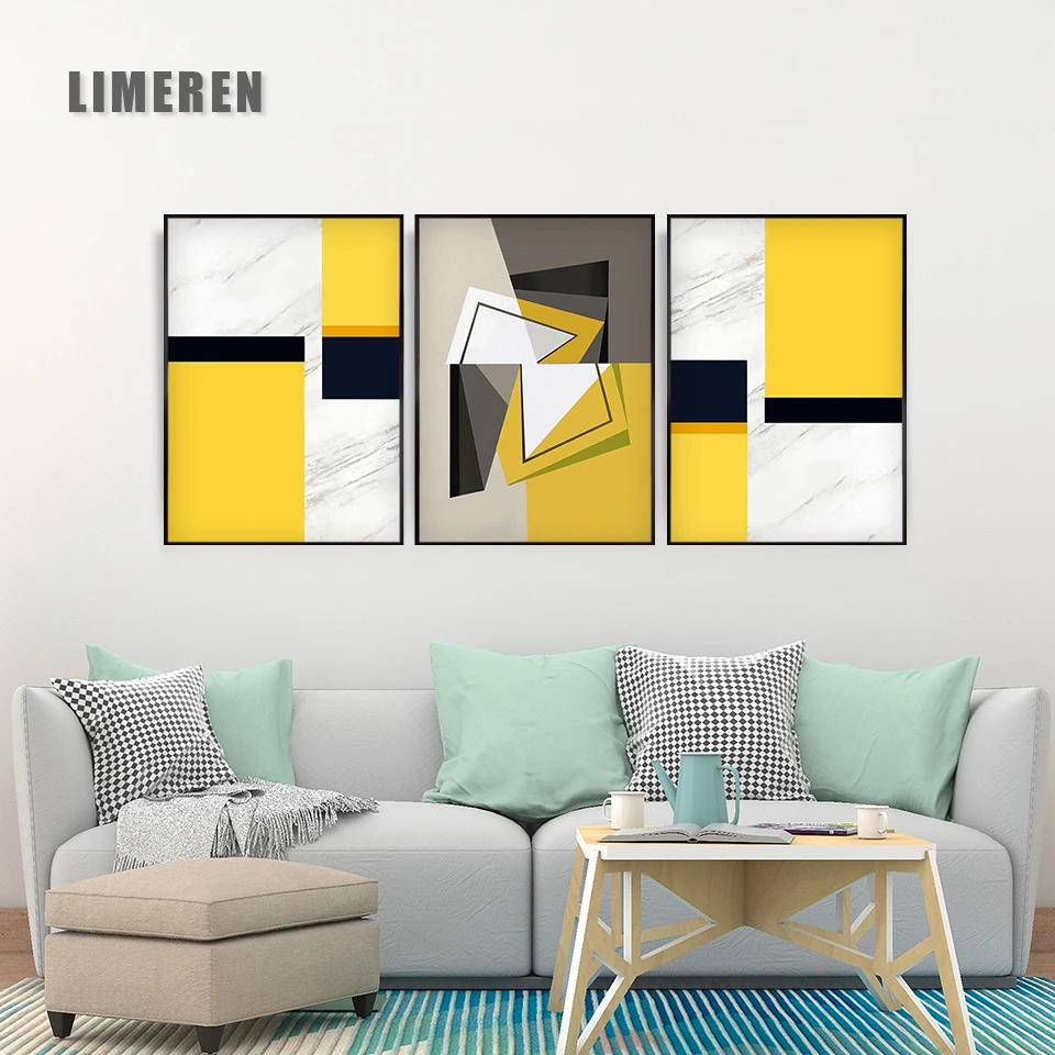 

Nordic Decorative Canvas Painting Abstract Posters Geometric Shapes Yellow Black and White No Frame for Living Room