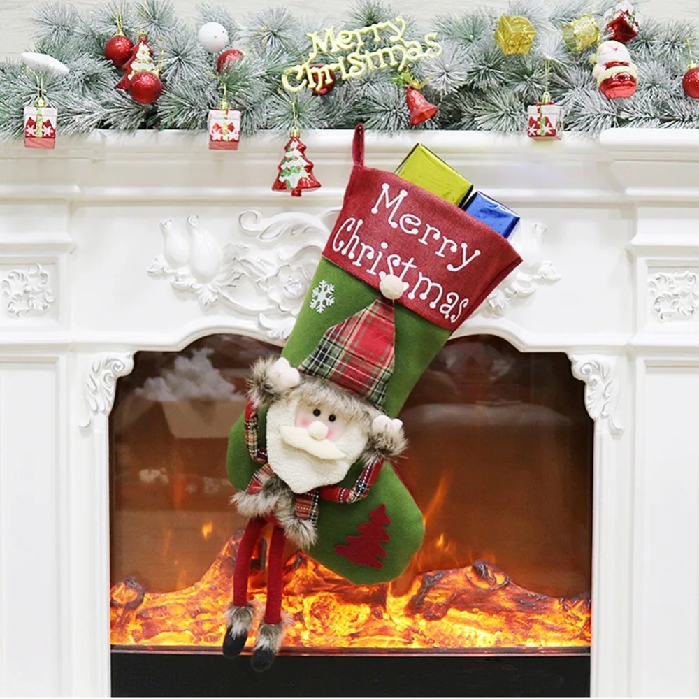 1 шт.; рождественские чулки; носки Санта-Клауса; детский Подарочный мешок для конфет; рождественские украшения для дома; украшения для рождественской елки