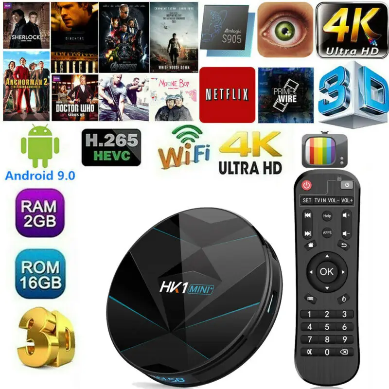 HK1 Мини плюс ТВ Box2G + 16 Гб RK3318 четырехъядерный двойной WiFi Android 9 0 4K плеер горячий