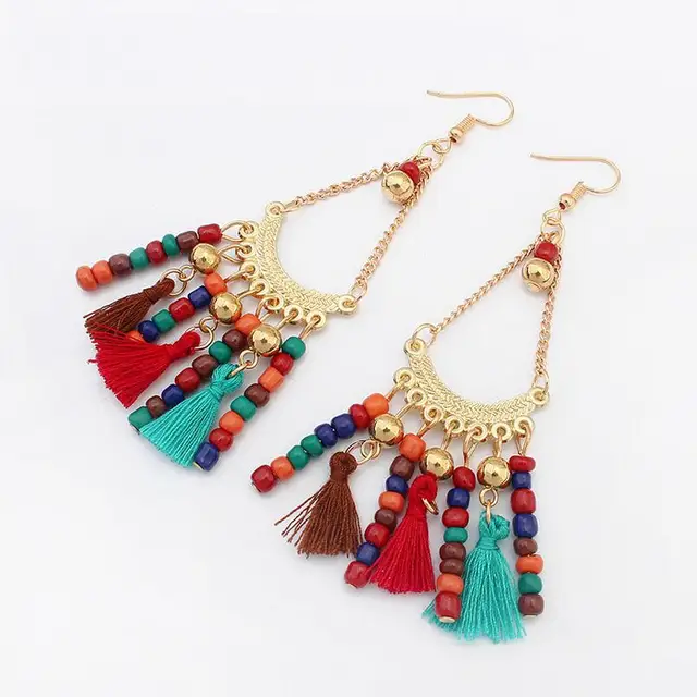Aliexpress Multi Color Combo Seed Beads And Tessel Cord Multi Color Combo Seed Beads And Tessel Cord Lady S Boho Earrings