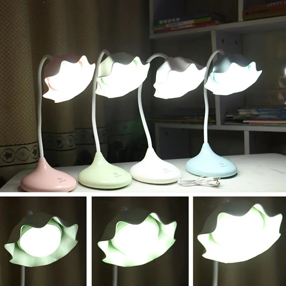 Lotus Shape Touch 3 шага Затемняющая лампа для защиты глаз настольная яркий USB
