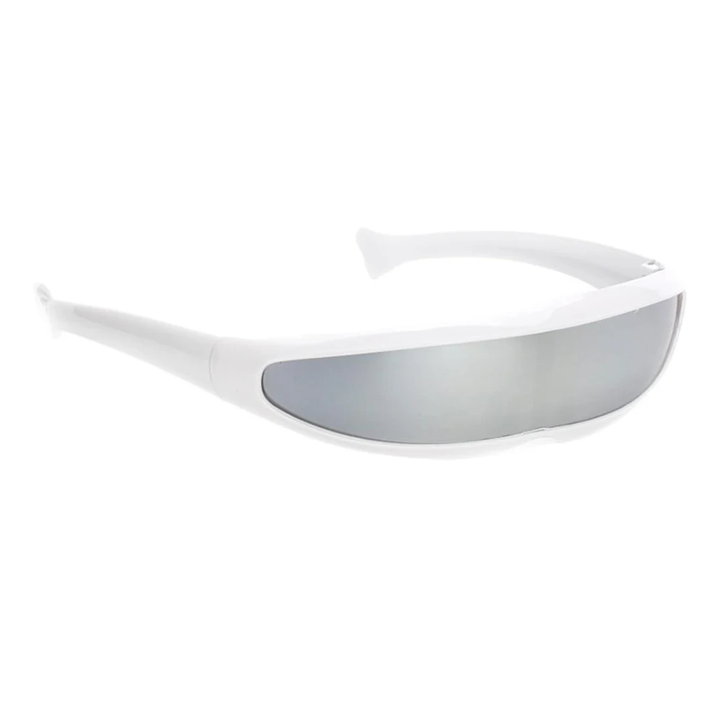 Забавный пластиковый цветной зеркальный козырек с одним объективом солнцезащитные очки Циклоп косплей для женщин и мужчин очки для вечеринки для мальчиков - Цвет: White Frame Silver