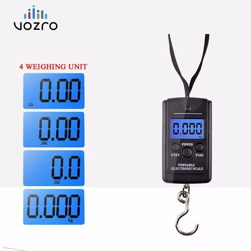 

VOZRO Portable Bascula Digital Luggage Weight Scale Travel Electronic Mini Hanging Measuring Gram Precision Balance Pocket 40KG