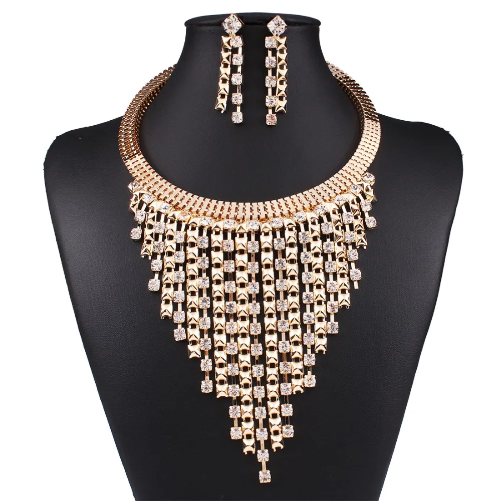 

Solememo Luxury Gold Wedding Jewelry Sets Women Fashion Jewelry Sets Austrian Crystal Pendant Necklace Long Earrings N3589
