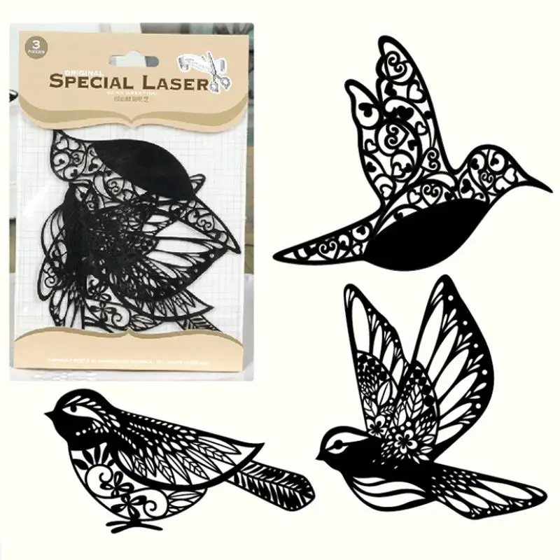 Black Laser Cut Bird Shapes Flocked Paper Craft and Scrapbooking