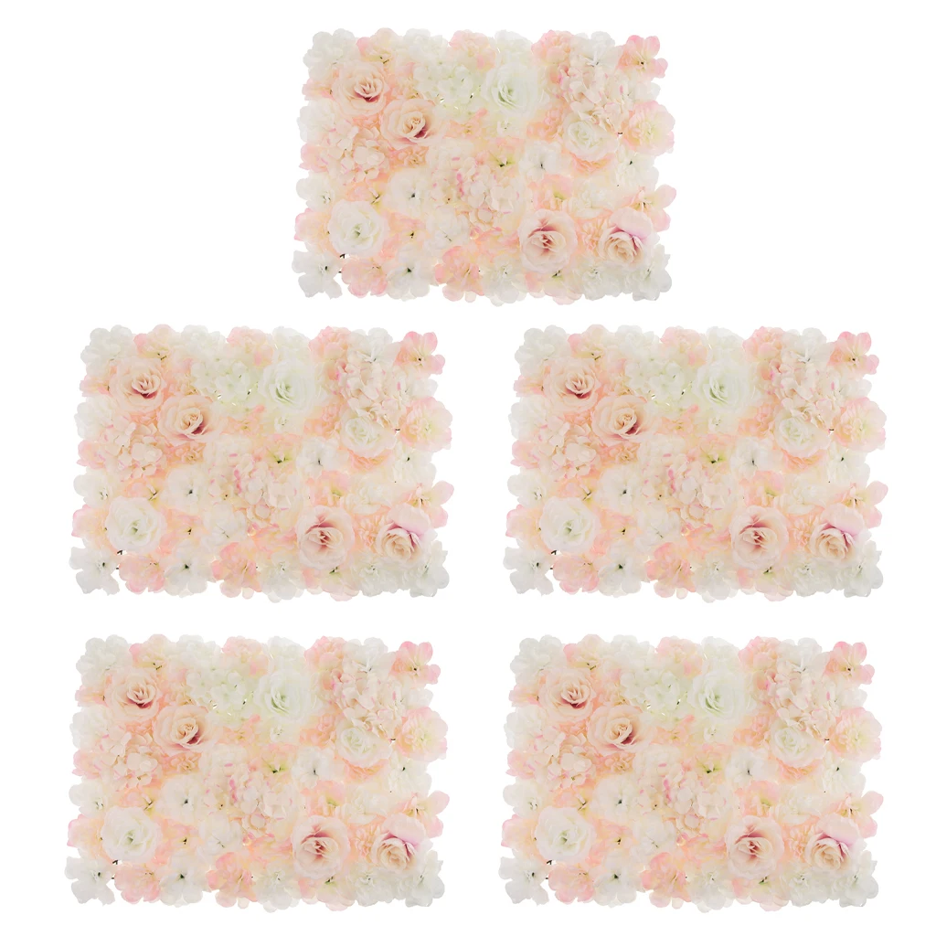 Pieces of 5 Artificial Silk Flower Wall Panel Fake Flower Arrangement for Home Shop Wedding Background Decor Photo Props