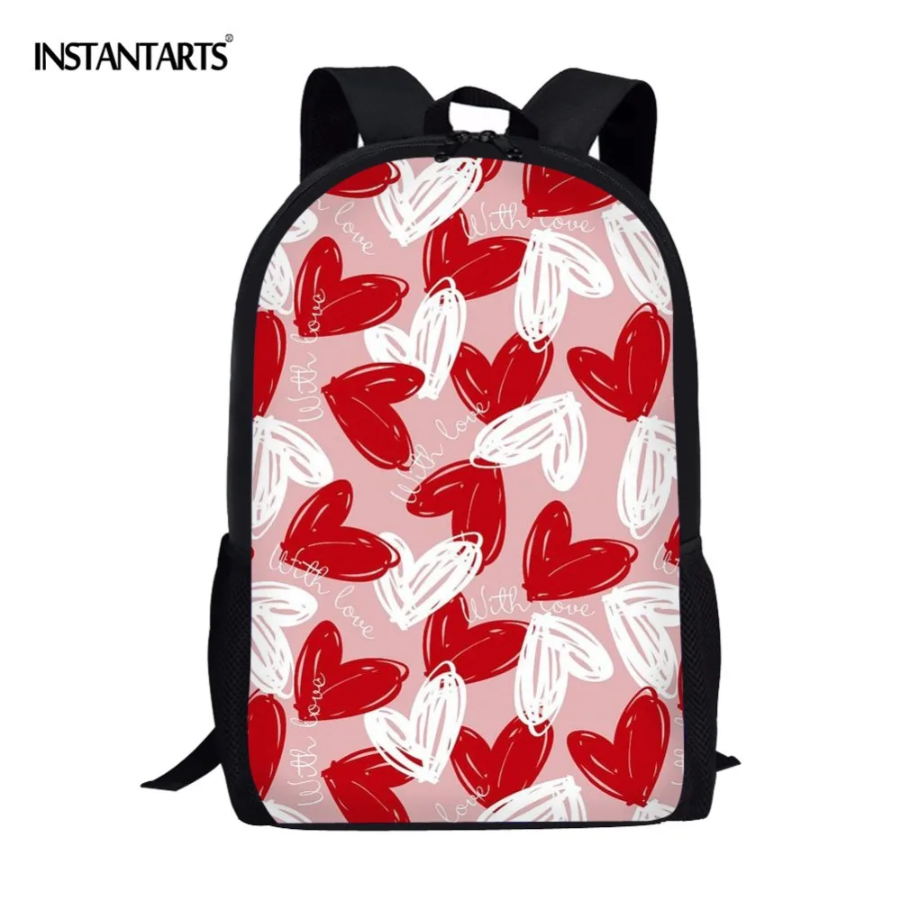 

INSTANTART Color Red Heart Printing Children School Bags Brand Designer Large Capacity Primary Student Bookbags Girls Rucksack