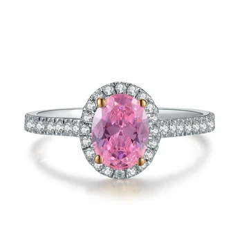 

Pink Color 2Ct Oval Cut Diamonds Engagement Ring S925 Sterling Silver Ring White Gold Color Anniversary Jewelry