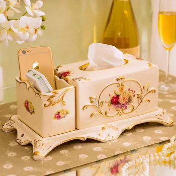 

Ceramic multi-function tissue box coffee table remote control storage box creative European living room office tray lo96146