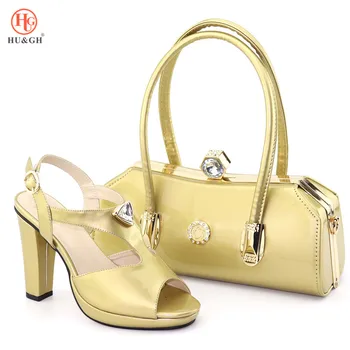 

New Arrival Shoes and Bag Set African Sets Gold Color Italian Shoes with Matching Bags fashion Women Shoes and Handbag Wedding