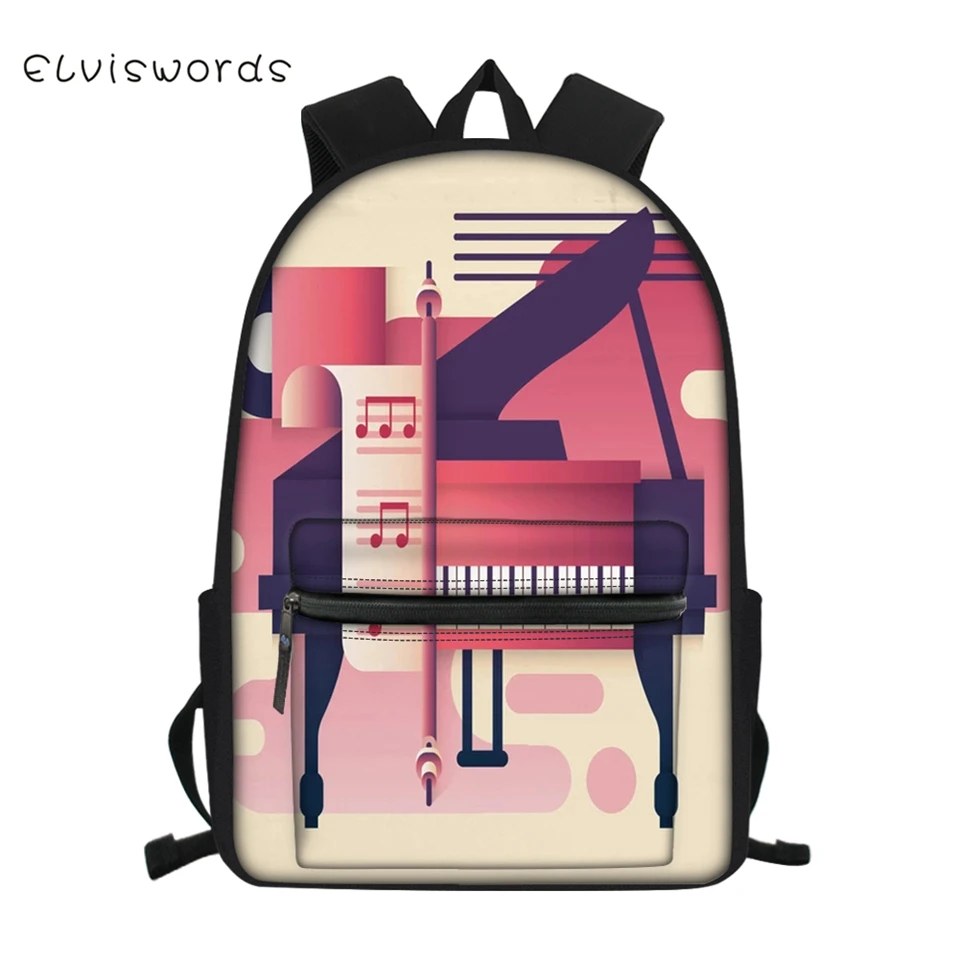 

ELVISWORDS Children's Canvas Backpack Cartoon Cars Pattern Students School Book Bag Music Note Painting Kids Travel Backpacks