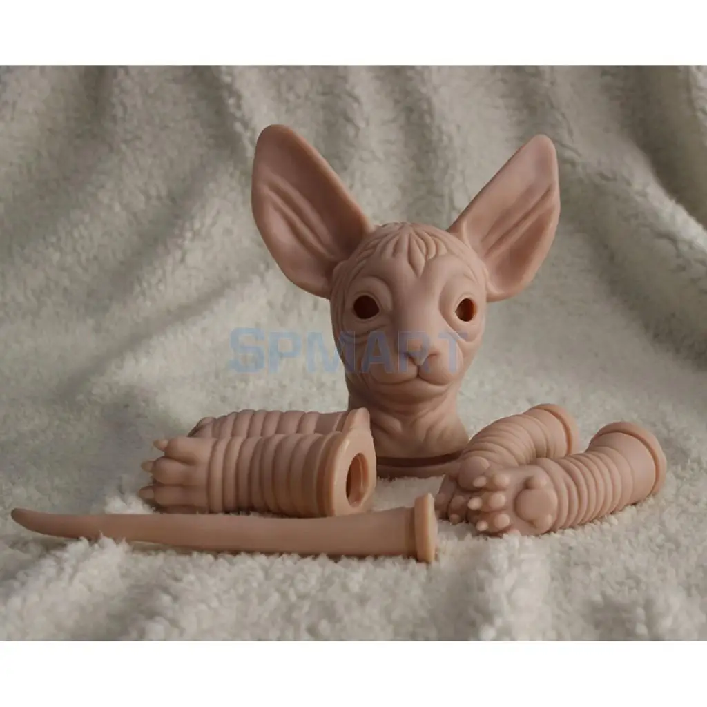 Real Touch Silicone 18inch Reborn Kits Sphynx Cat & Clothes - Realistic Canadian Hairless Cat Model Doll Unpainted DIY Handwork