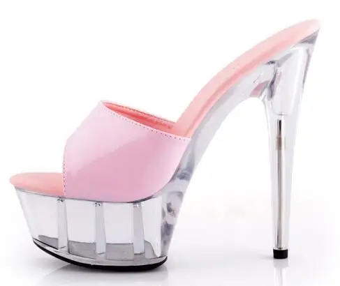 Босоножки на очень высоком каблуке 15 см; прозрачная обувь с кристаллами; Свадебная обувь; цвет розовый; водонепроницаемый охладитель; шлепанцы; женская летняя обувь - Цвет: Розовый