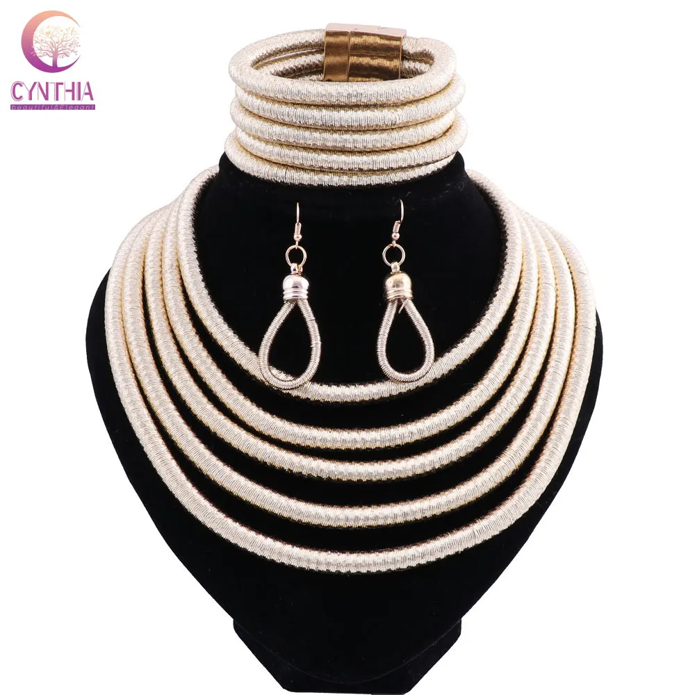 Hot Boho Collar Necklace Jewelry Sets Fashion Magnetism Button Multilayer Choker Necklaces Bracelet Earrings Set Women Bijoux | Украшения и