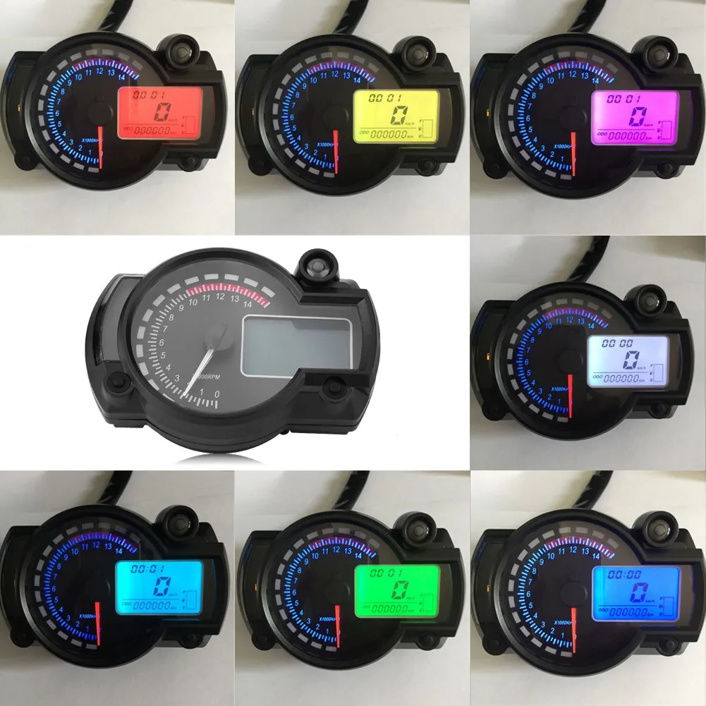 Keenso Universal DC 12V Motorcycle Digital Colorful LCD Speedometer Odometer Tachometer W//Speed Sensor