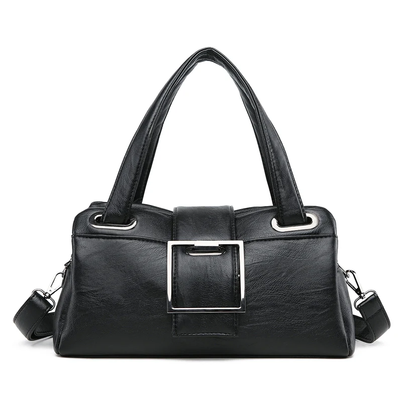 Ретро Модная Портативная Женская однотонная сумка на плечо простая и элегантная сумочка женская - Цвет: black