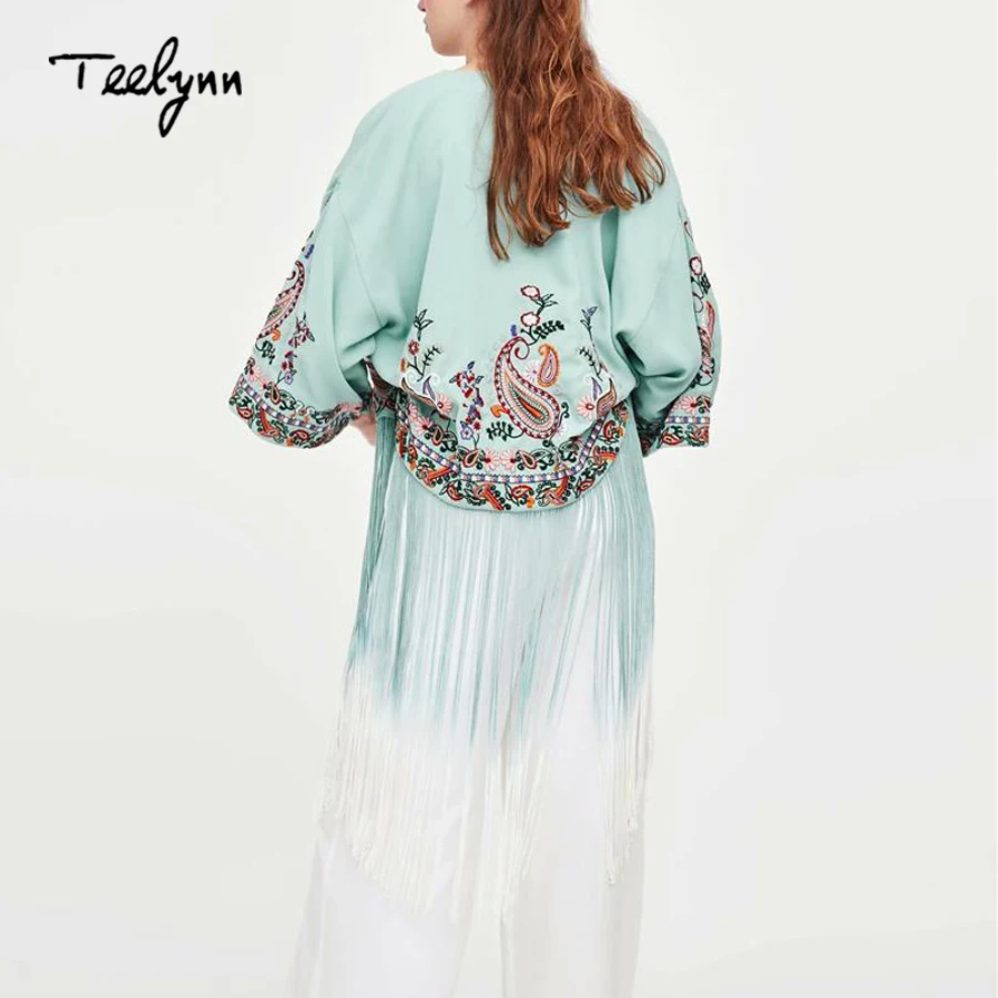 TEELYNN boho блузка для женщин 2018 Осенняя Цветочная вышивка Сексуальная с