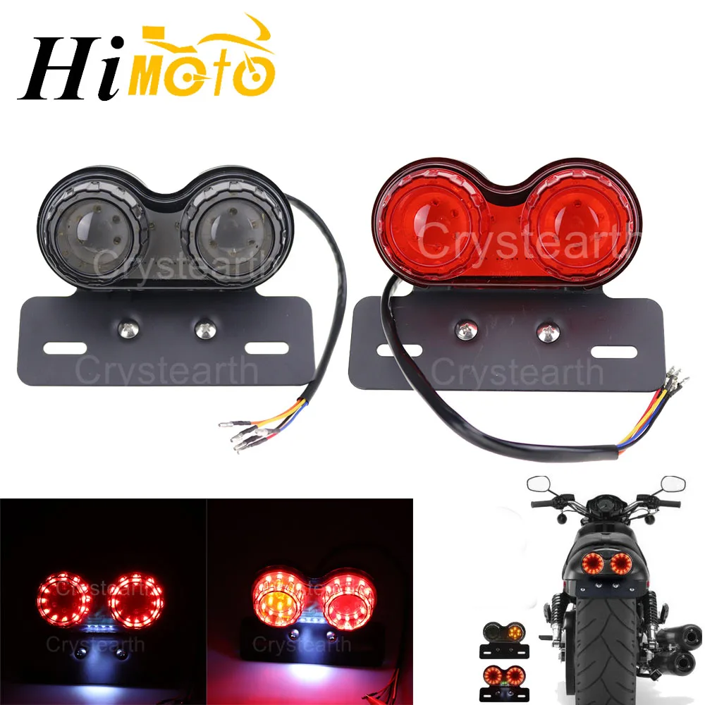Motorcycle 19 LED Rear Stop Taillight Rear Tail Brake Light License Plate Holder Custom Chrome-Red