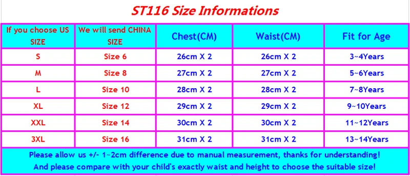 ST116 size chart
