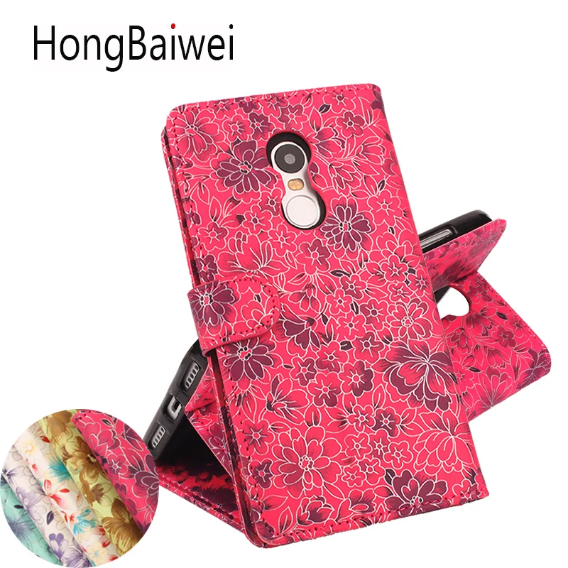 

HongBaiwei Brand Luxury Wallet Leather Case for Xiaomi Redmi Note 4 Flip Stand 3D Fashion Flower Card Bag Cover Coque