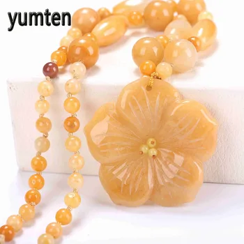 

Fine yellow Jade Popular Flower Necklace Pendant Elegant Women Jewelry Topaz High End Popular Style Exquisite gift Long Necklace