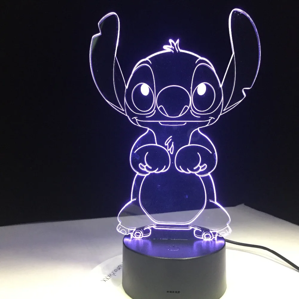 Стежка мультфильм 3D лампа спальня настольная ночник акриловая панель USB кабель 7 цветов изменить сенсорный базовый светильник дети подарок