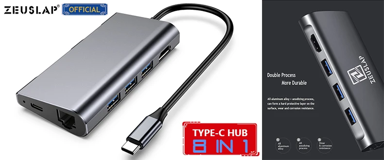 ZEUSLAP USB3.0 концентратор USB C к HDMI RJ45 Thunderbolt 3 адаптер для MacBook samsung Galaxy S9 huawei mate 10 P20 Pro type C концентратор