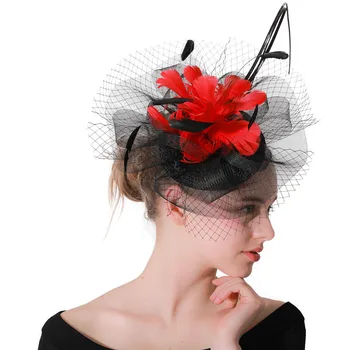 

red Feather Flowers Cocktail church Fascinators Accessories Hair Clip ladies Headwear Hairpin Decoration black Party Headpieces